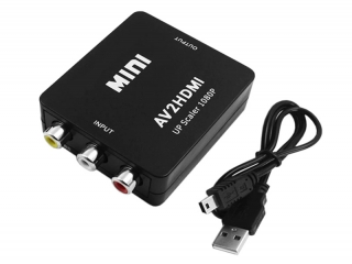 The AV to HDMI converter requires power through a USB port. The USB cable is included. AV and HDMI cables are not included.